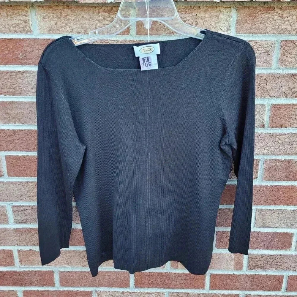 Vintage Talbots Sweater Women's Small Black Square Neck Silk Blend Ballet Core